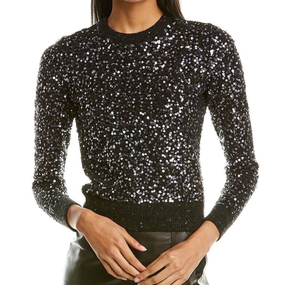 Michael Kors Collection Sequin Wool-Cashmere Blend Sweater | Black